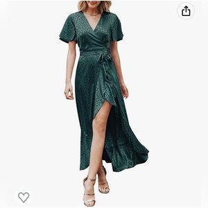 Miessial Women's Chiffon V Neck Ruffle Maxi Dress Polka Dot Beach Wrap Dress